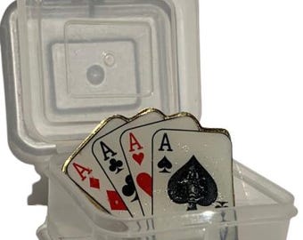 Vintage MAGICIAN LAPEL PIN 4 Aces Playing Cards Fan Magic Decorative Jewelry Tie Trick Clip Magician Gift Jacket Hat Badge Button