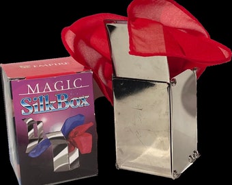 Vintage Metal MAGIC SILK BOX Wonder Demon Trick Gimmick Silver Streamer Scarf Production Magician Prop Sturdy Steel Produce Illusion