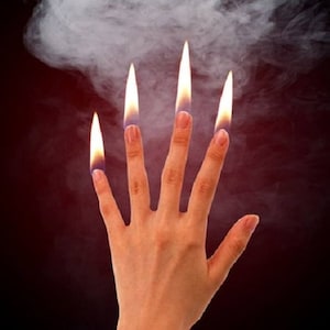 Vintage FLAMES AT FINGERTIPS From Fire Stage Magic Trick Flaming Hot Finger 4 Metal Gimmicks Prop Wick Halloween Magician