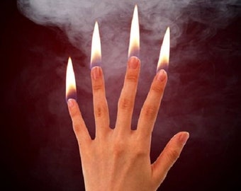 Vintage FLAMES AT FINGERTIPS From Fire Stage Magic Trick Flaming Hot Finger 4 Metal Gimmicks Prop Wick Halloween Magician