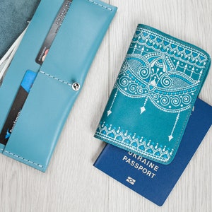 Blaue Boho Leder Passport Brieftasche, personalisierte Passport Cover, einzigartiges Geschenk für Frauen Bild 8