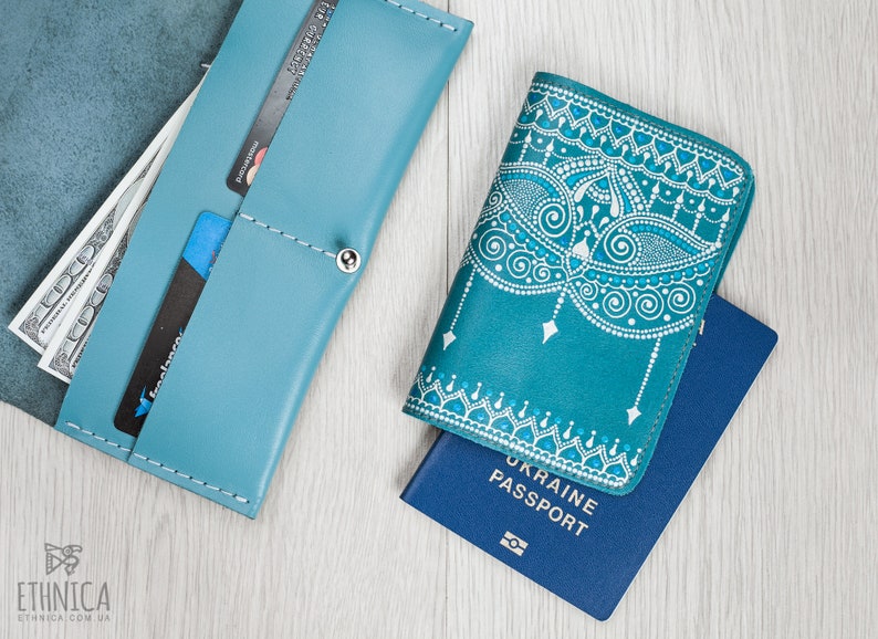 Blaue Boho Leder Passport Brieftasche, personalisierte Passport Cover, einzigartiges Geschenk für Frauen Bild 8