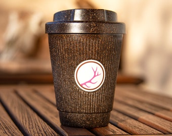 COFFEE TO GO * Kaffeebecher Weducer Cup mit oder ohne Geweih-Sticker rosa – Mehrwegbecher aus Kaffeesatz