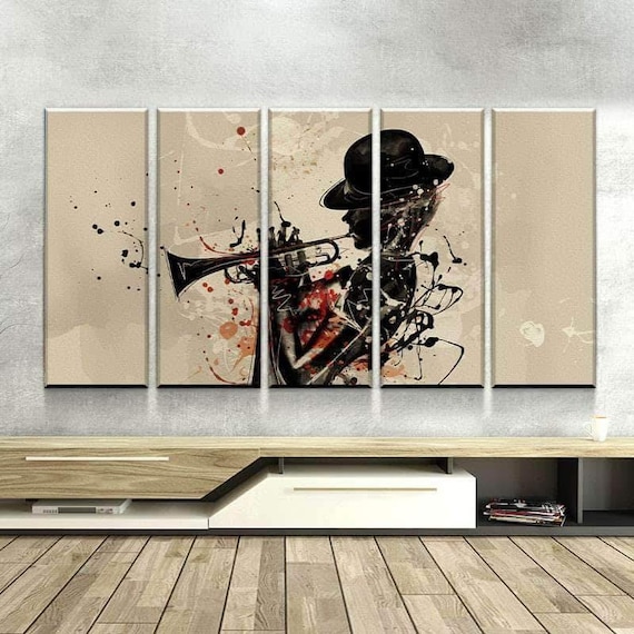Abstract Trumpet Player Canvas Jazz Wall Art Multi Color Etsy