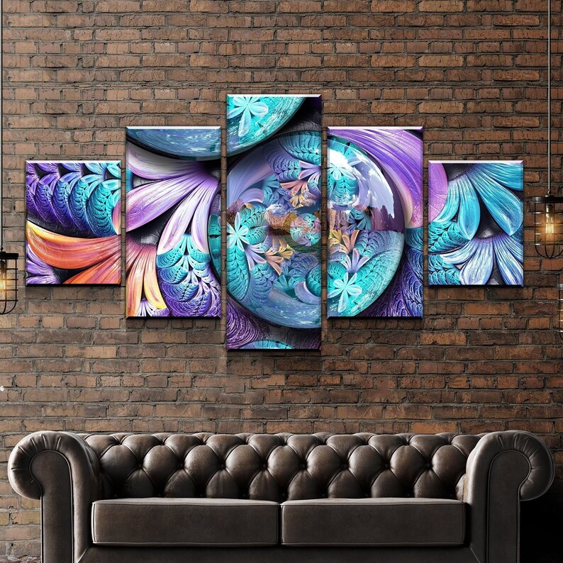 Flower in Circle Canvas Set Wall Art Abstract Lover Etsy