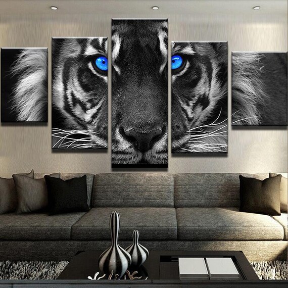 Oil hand painting on canvas wall art home decor picture of Tiger blue eyes 