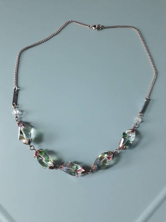 Art Deco Rainbow Rhinestone or Iris Glass Necklace