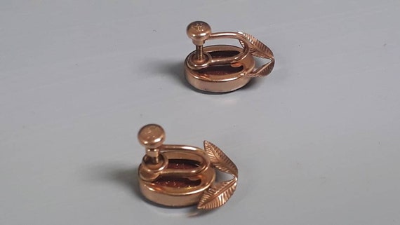 Art Deco Rolled Gold and Goldstone Screw Back Ear… - image 6