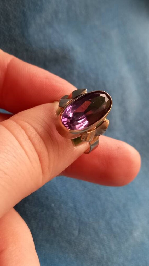 Antique Art Deco 8k Gold and Amethyst Ring - image 2
