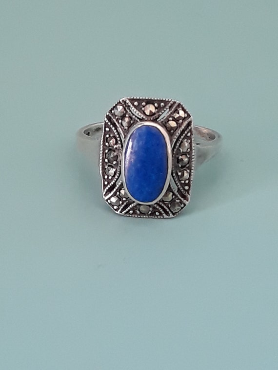 Art Deco Sterling Silver, Lapis Lazuli and Marcas… - image 1