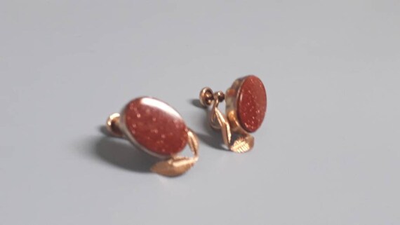 Art Deco Rolled Gold and Goldstone Screw Back Ear… - image 5