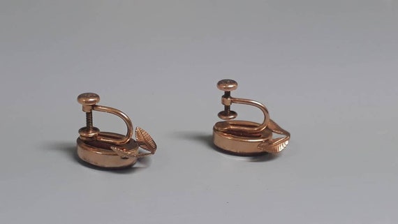 Art Deco Rolled Gold and Goldstone Screw Back Ear… - image 8