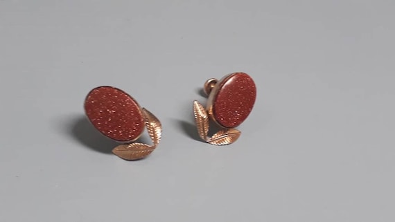 Art Deco Rolled Gold and Goldstone Screw Back Ear… - image 1