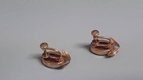 Art Deco Rolled Gold and Goldstone Screw Back Ear… - image 4