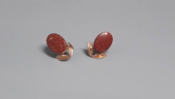Art Deco Rolled Gold and Goldstone Screw Back Ear… - image 2
