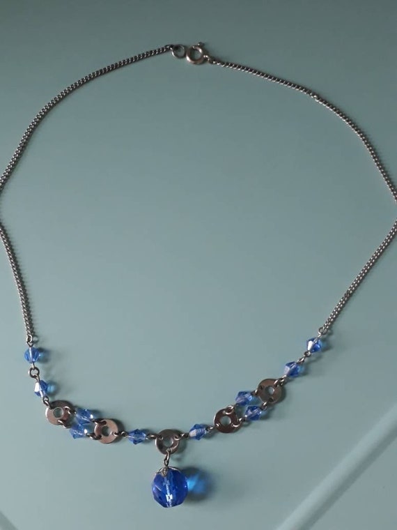 Art Deco Chrome and Blue Crystal Necklace, c.1920… - image 6