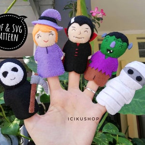 PDF, SVG : Halloween Felt Finger Puppets Hand Sewing Pattern and Tutorial, Felt Finger Puppet Pattern