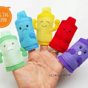 PDF, SVG : Emotion Felt Finger Puppets Hand Sewing Pattern and Tutorial, Felt Finger Puppet Pattern