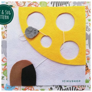 PDF, SVG : Mouse and Cheese, No Sew Busy Book Page / Quiet Book Page Pattern and Tutorial