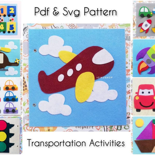 PDF, SVG : Transportation Activities, Busy Book / Quiet Book Pattern and Tutorial