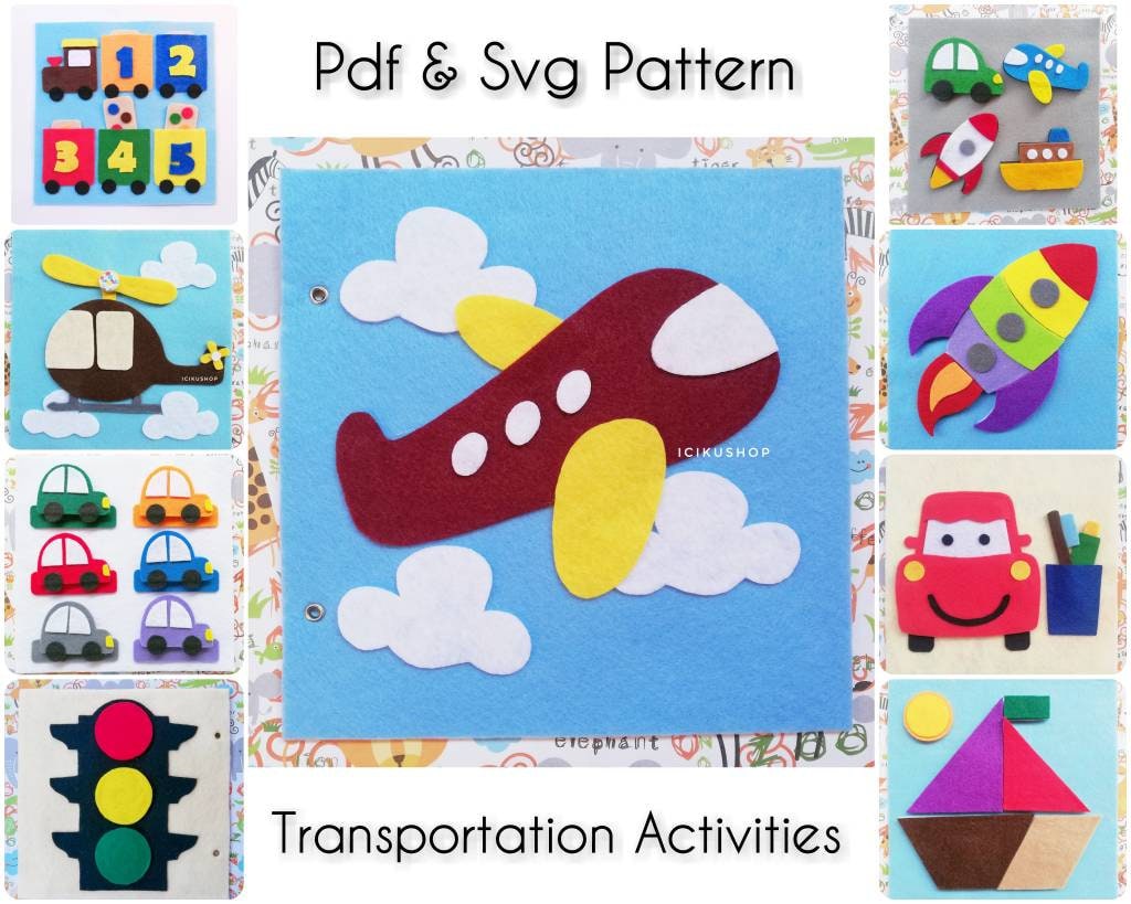 PDF, SVG: Actividades de transporte, patrón y tutorial de libro interactivo/libro tranquilo