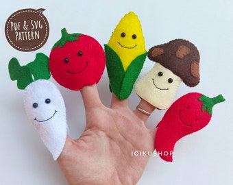 PDF, SVG : Vegetables 2 Felt Finger Puppets Hand Sewing Pattern and Tutorial, Felt Finger Puppet Pattern