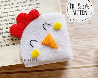 PDF, SVG : Chicken Felt Bookmark Hand Sewing Pattern and Tutorial, Corner Bookmark