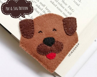 PDF, SVG : Dog Felt Bookmark Hand Sewing Pattern and Tutorial, Corner Bookmark