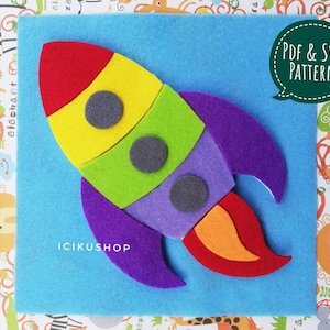 PDF, SVG : Rocket Puzzle, No Sew Busy Book Page / Quiet Book Page Pattern and Tutorial