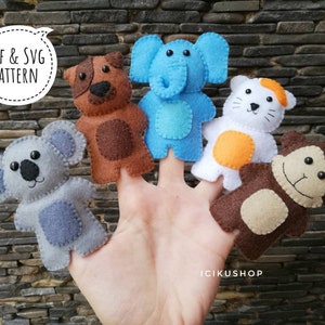 PDF, SVG : Cute Animal 2 Finger Puppets Hand Sewing Pattern and Tutorial, Felt Finger Puppet Pattern