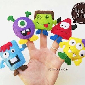 PDF, SVG : Monster Shapes Felt Finger Puppets Hand Sewing Pattern and Tutorial, Felt Finger Puppet Pattern