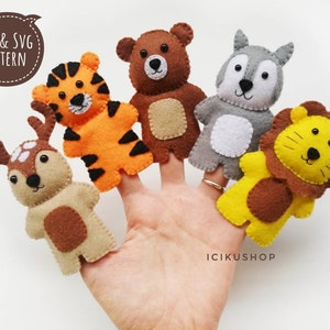 PDF, SVG : Cute Animal 3 Finger Puppets Hand Sewing Pattern and Tutorial, Felt Finger Puppet Pattern