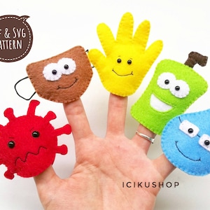 PDF, SVG : Corona Go Away! Felt Finger Puppets Hand Sewing Pattern and Tutorial, Felt Finger Puppet Pattern