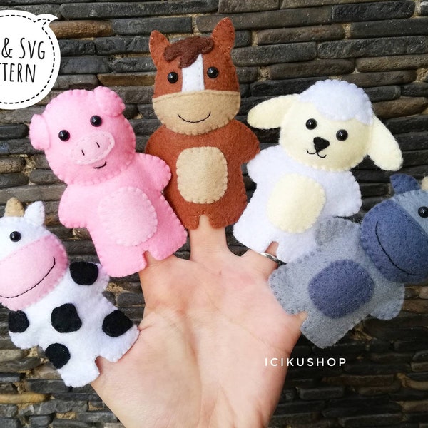 PDF, SVG : Cute Animal 1 Finger Puppets Hand Sewing Pattern and Tutorial, Felt Finger Puppet Pattern