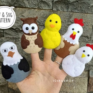 PDF, SVG : Cute Animal 5 Finger Puppets Hand Sewing Pattern and Tutorial, Felt Finger Puppet Pattern