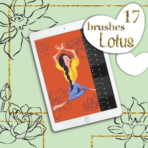 DIGITAL BRUSHES LOTUS Set for Procreate Seal Stamp Brushes Handmade Stains Lines Strokes Stripes Gouache Brushes Flowers for procreate art