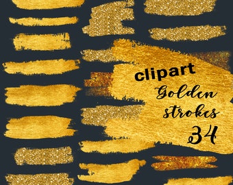 Art Gold glitter brush strokes, Gold foil brush strokes, gold metallic clipart, gold brush strokes clipart, gold design elements, gold logo