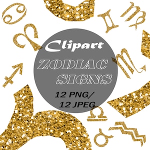 Clip art Zodiac teken goud, digitale Art Illustratie Steenbok Waterman vis Ram Taurus Gemini Cancer Lion Virgo Boogschutter Weegschaal