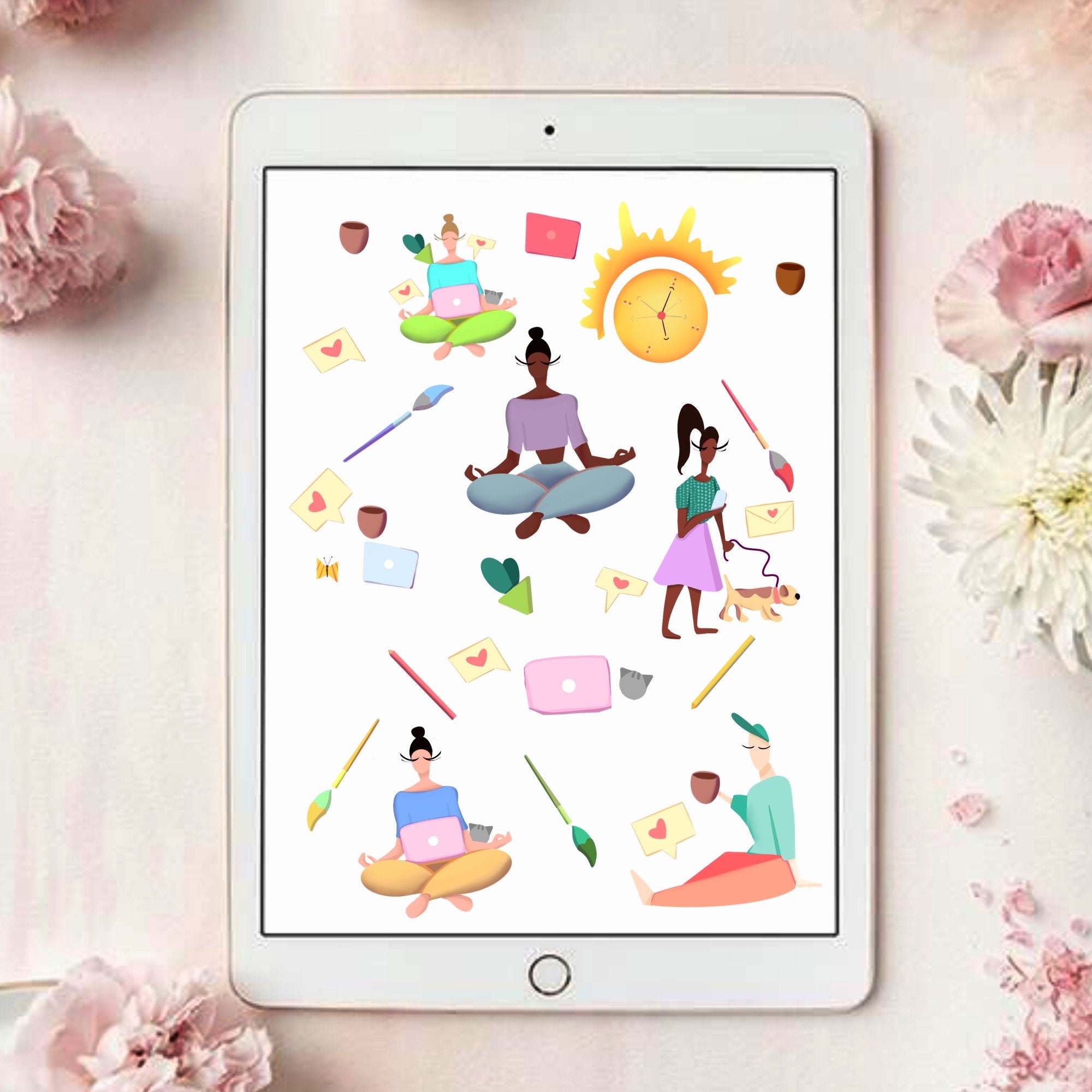 Work at Home Tele Work Icons Clipart Scrapbook Set Stay Cute Stickers ...