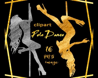 Clipart pole Dance gold silver Digital PNG Strippers, sexy chick, image sexy girls, silhouette, art, instant download, drawing pole dance