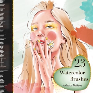 DIGITAL WATERCOLOR BRUSHES 23 set For Procreate Handmade watercolor brushes strokes stains lines strokes stripes gouache paint for procreate