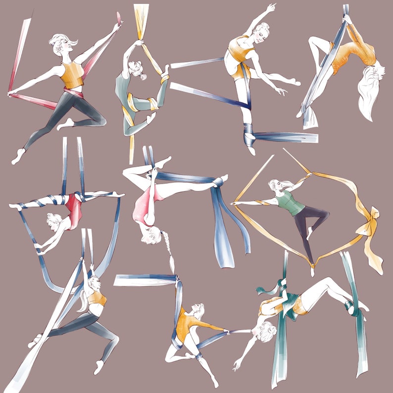 Aerial Ropes Gymnastics Aerial Gymnastics Clipart Silhouettes of a Girl on Ropes in the Air ...