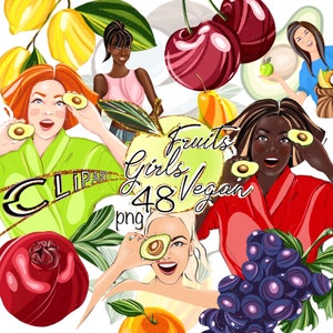 Dessin De Fruit Clipart, Fruit aquarelle, Fille végétalienne, Chargement de fruits, Téléchargement instantané, Fruits, Filles, Végétarien, Nourriture végétalienne saine, Numérique