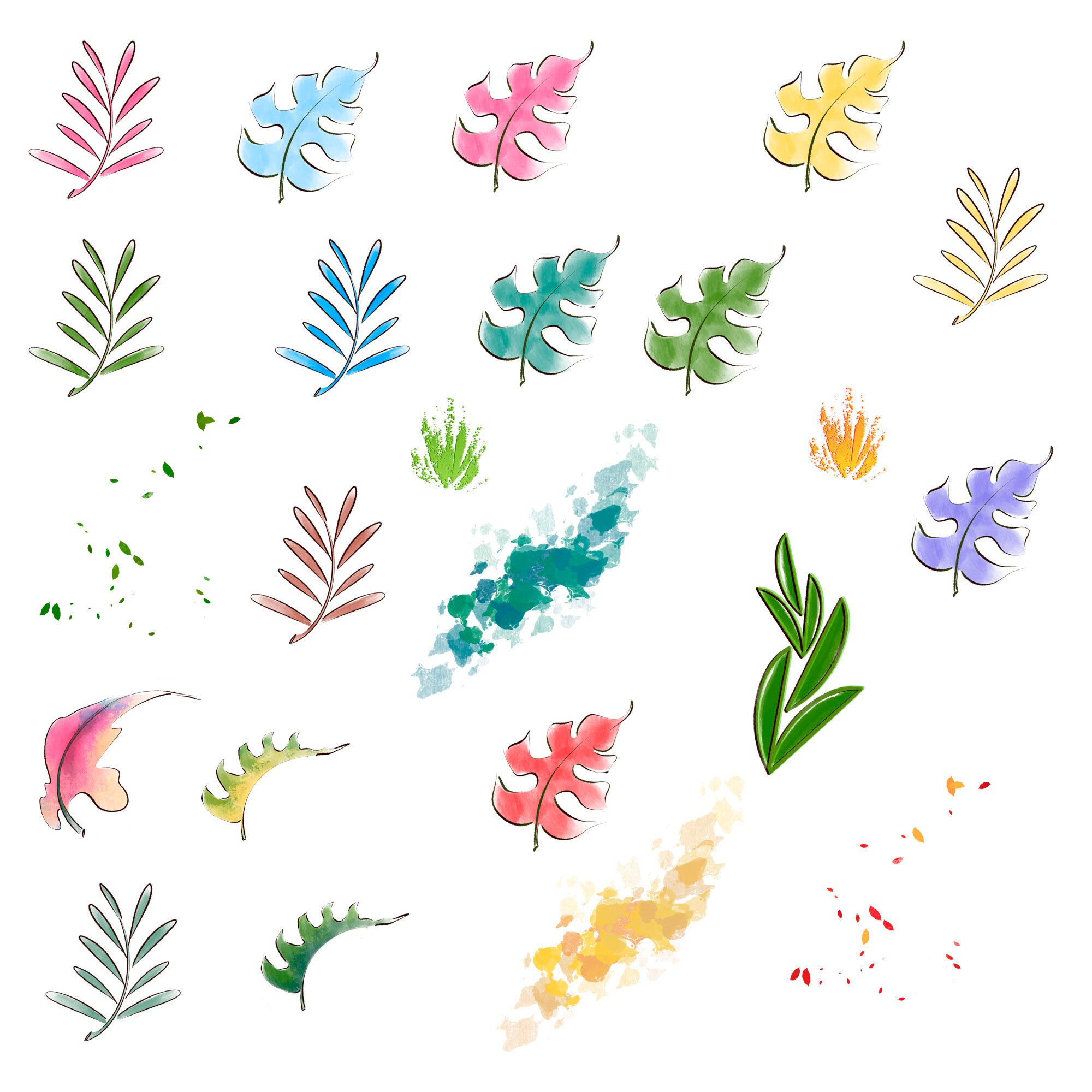 Watercolor Clipart Greenery Leaves Branches Foliage Bright Emerald Red ...