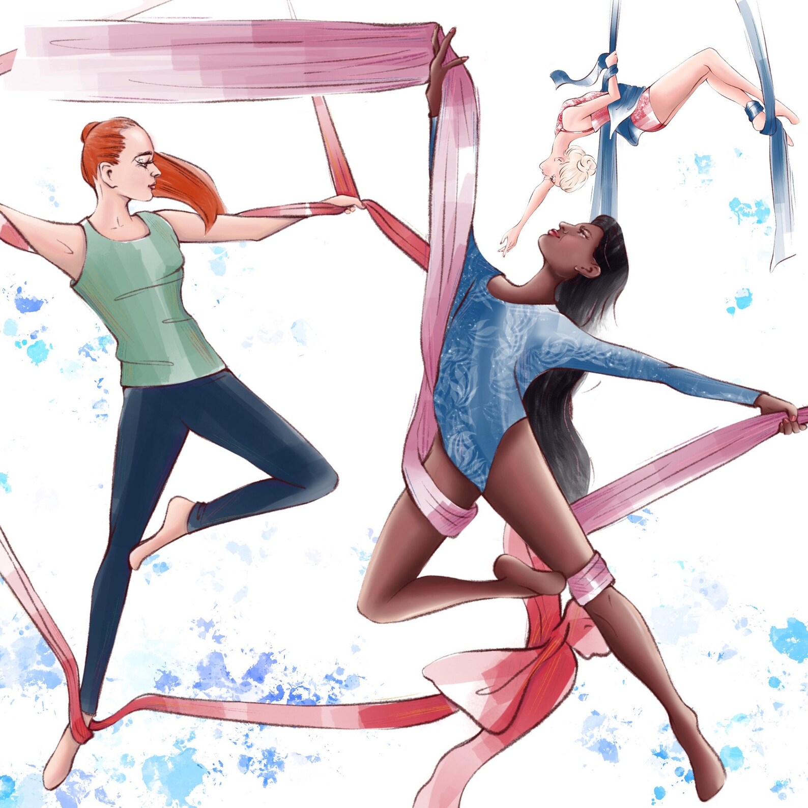 Aerial Ropes Gymnastics Aerial Gymnastics Clipart Girls on Ropes in the Air Different Poses ...