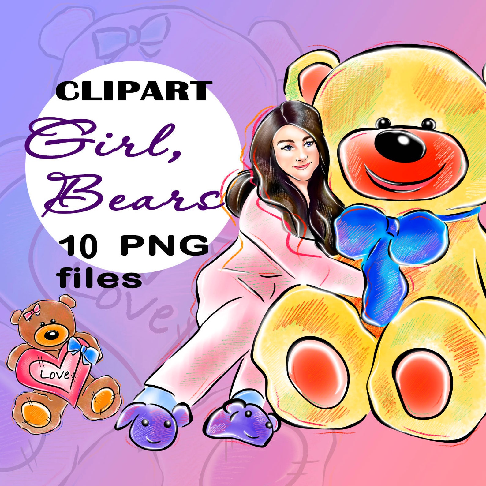 Girl Bear Clipart Girl and Bear Clip Art Baby Boy Girl - Etsy