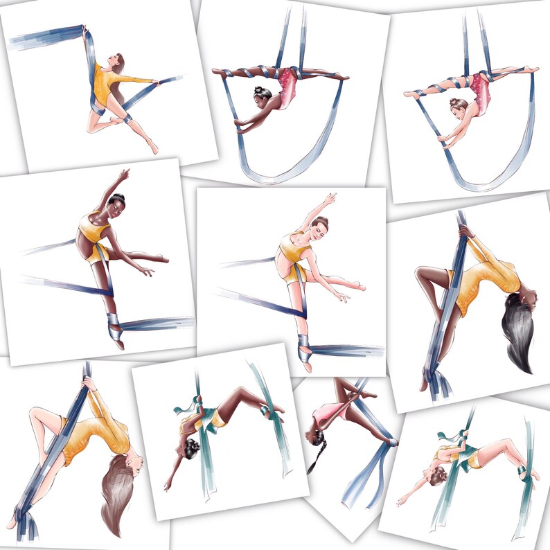 Aerial Ropes Gymnastics Aerial Gymnastics Clipart Girls on Ropes in the Air Different - Etsy ...