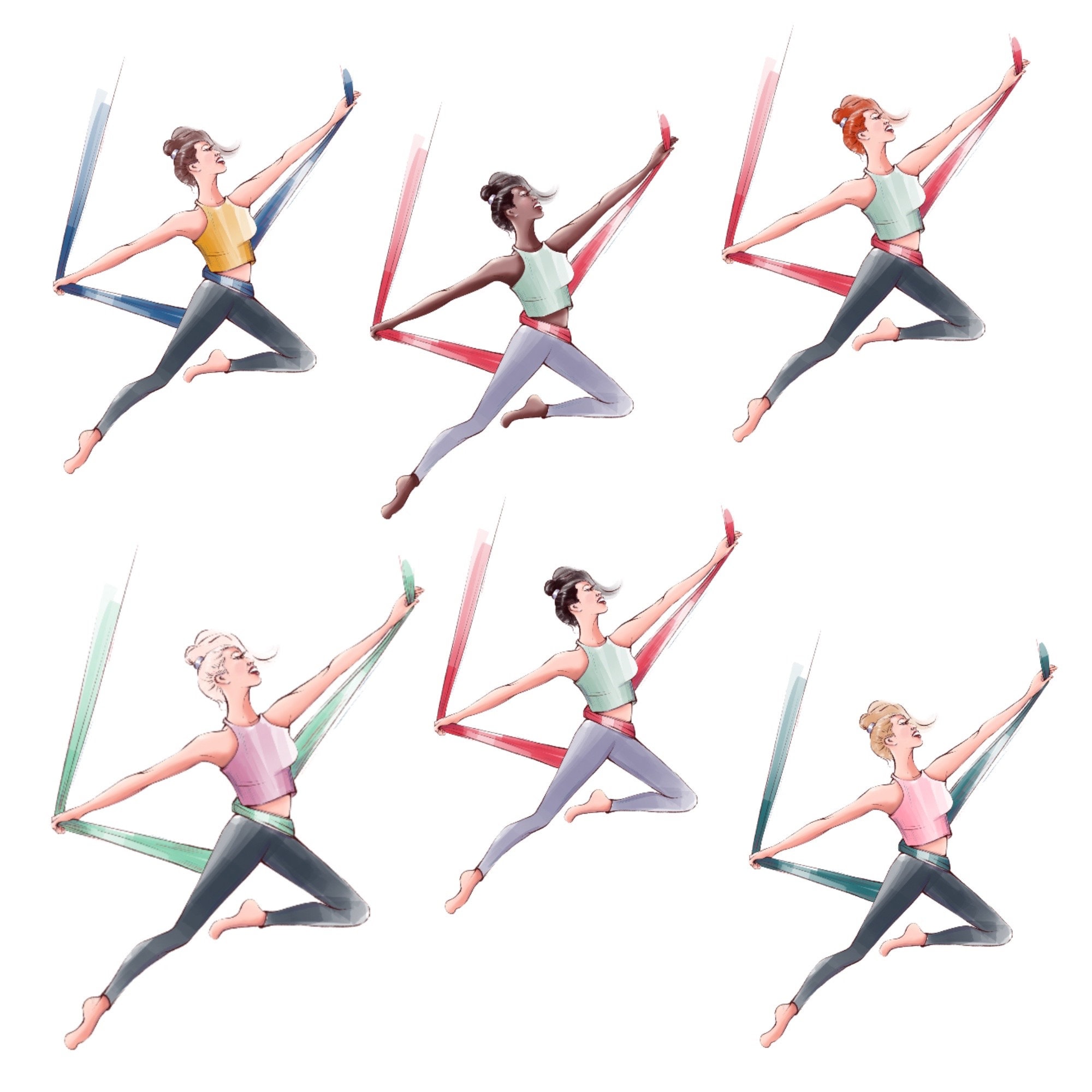 Aerial Ropes Gymnastics Aerial Gymnastics Clipart Girls on Ropes in the Air Different Poses ...