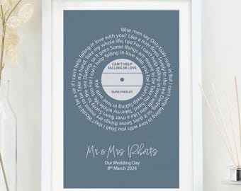 Personalised Song Lyrics Print | Custom Wedding, Anniversary or Birthday Present | First Dance or Special Song Wall Art VA013