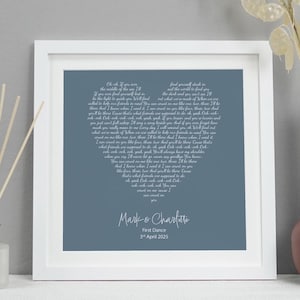 Stampa personalizzata del testo della canzone / Regalo personalizzato per matrimonio, anniversario o compleanno / Primo ballo o canzone speciale da parete VA196